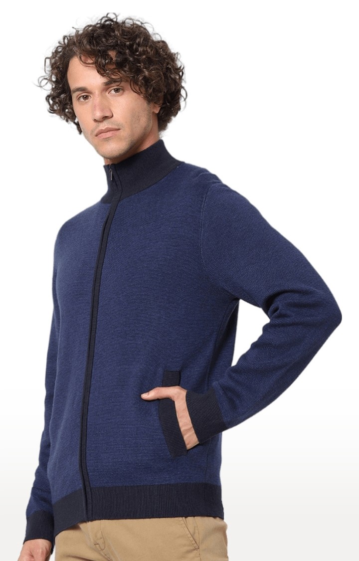Men's Blue Solid Sweaters