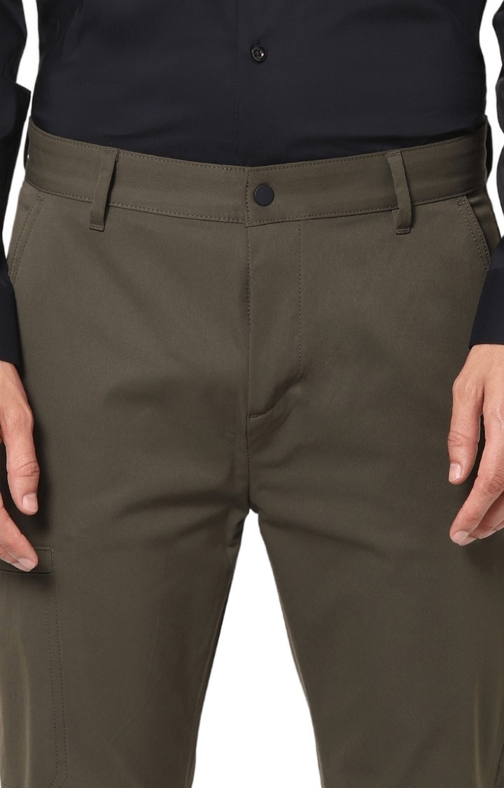 Men's Green Polyester Solid Chinos