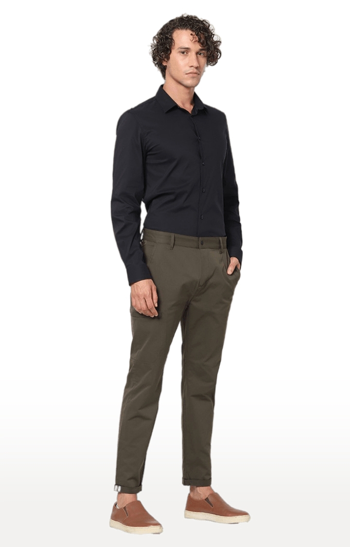 celio | Men's Green Polyester Solid Chinos 1