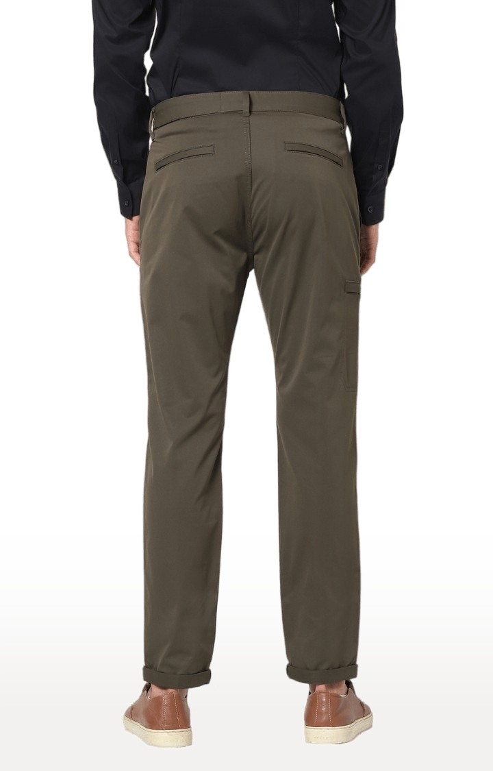 Men's Green Polyester Solid Chinos