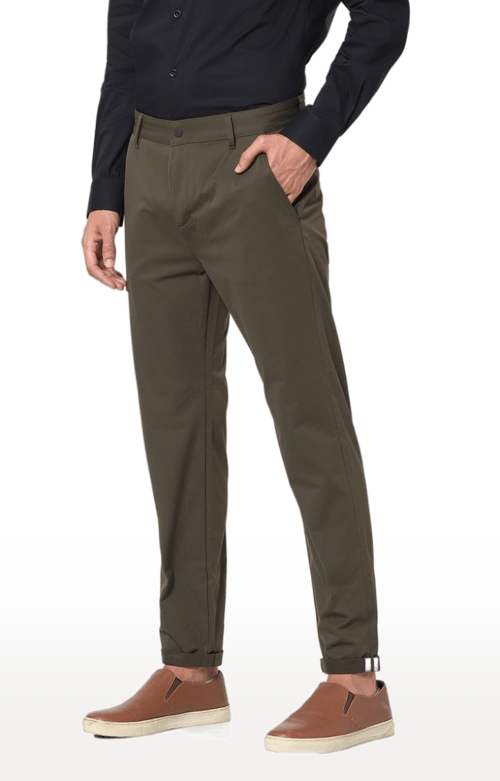 celio | Men's Green Polyester Solid Chinos 2