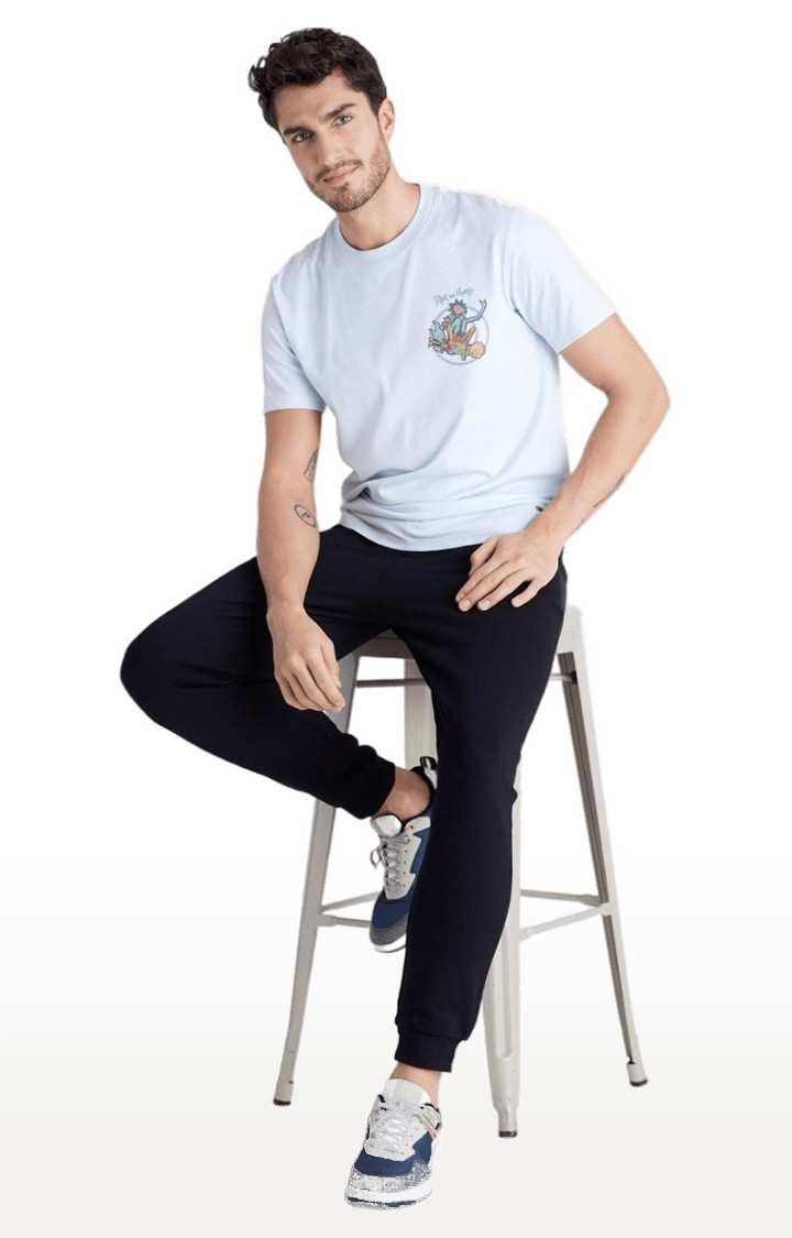 Men's Blue Cotton Solid Casual Joggers
