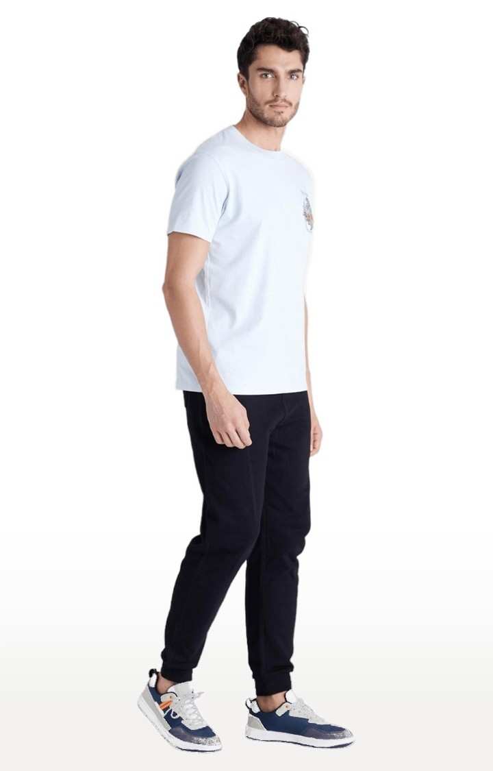 Men's Blue Cotton Solid Casual Joggers