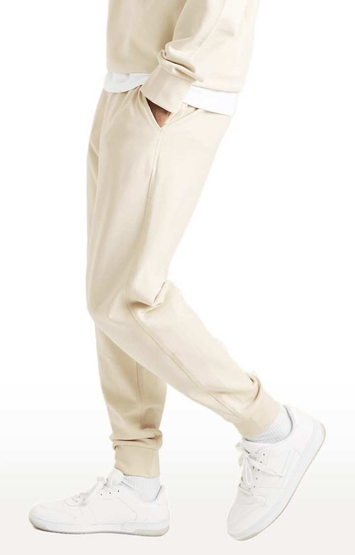 Men's Beige Cotton Solid Casual Joggers