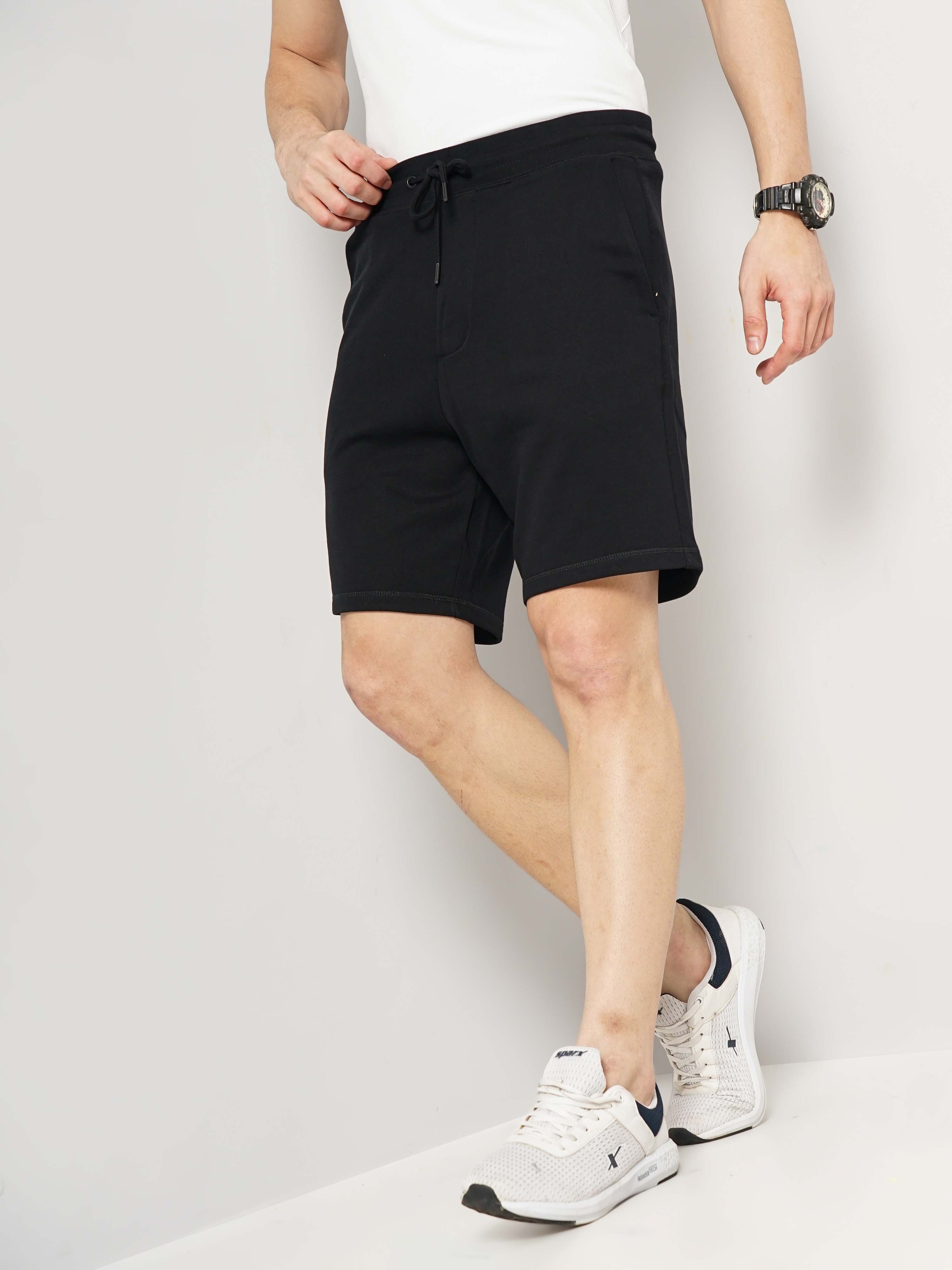 Celio Men's Solid Solid Black Cotton Shorts