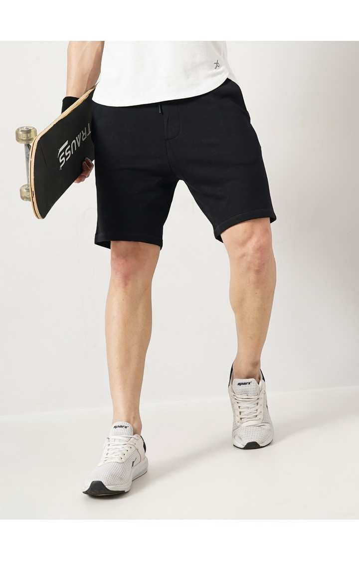 Celio Men's Solid Solid Black Cotton Shorts