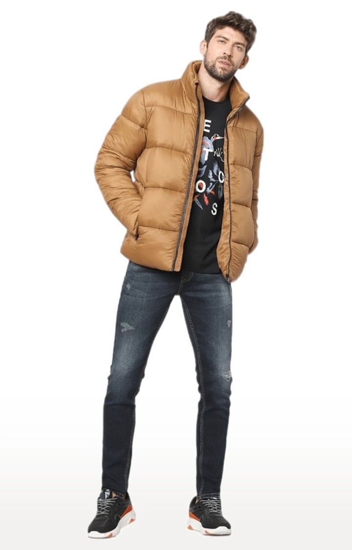 Men's Brown Solid Bomber Jackets