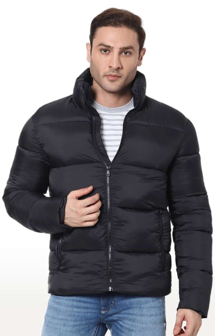 Men's Black Solid Bomber Jackets