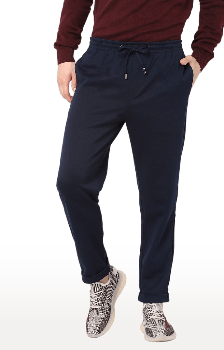 Men's Blue Polyester Solid Trackpants