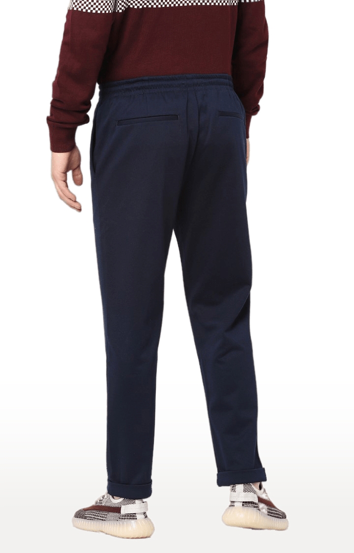 Men's Blue Polyester Solid Trackpants