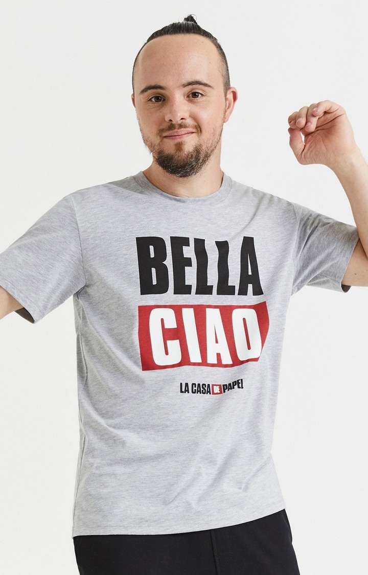 Men's Grey Printed Regular T-Shirts