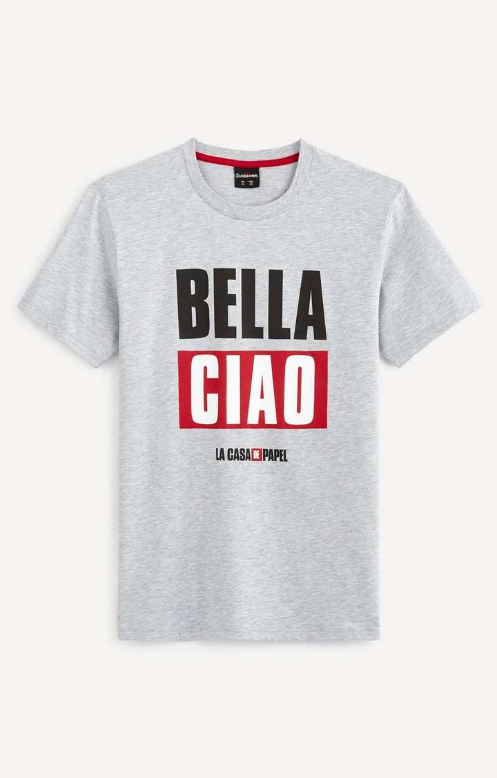 Men's Grey Printed Regular T-Shirts