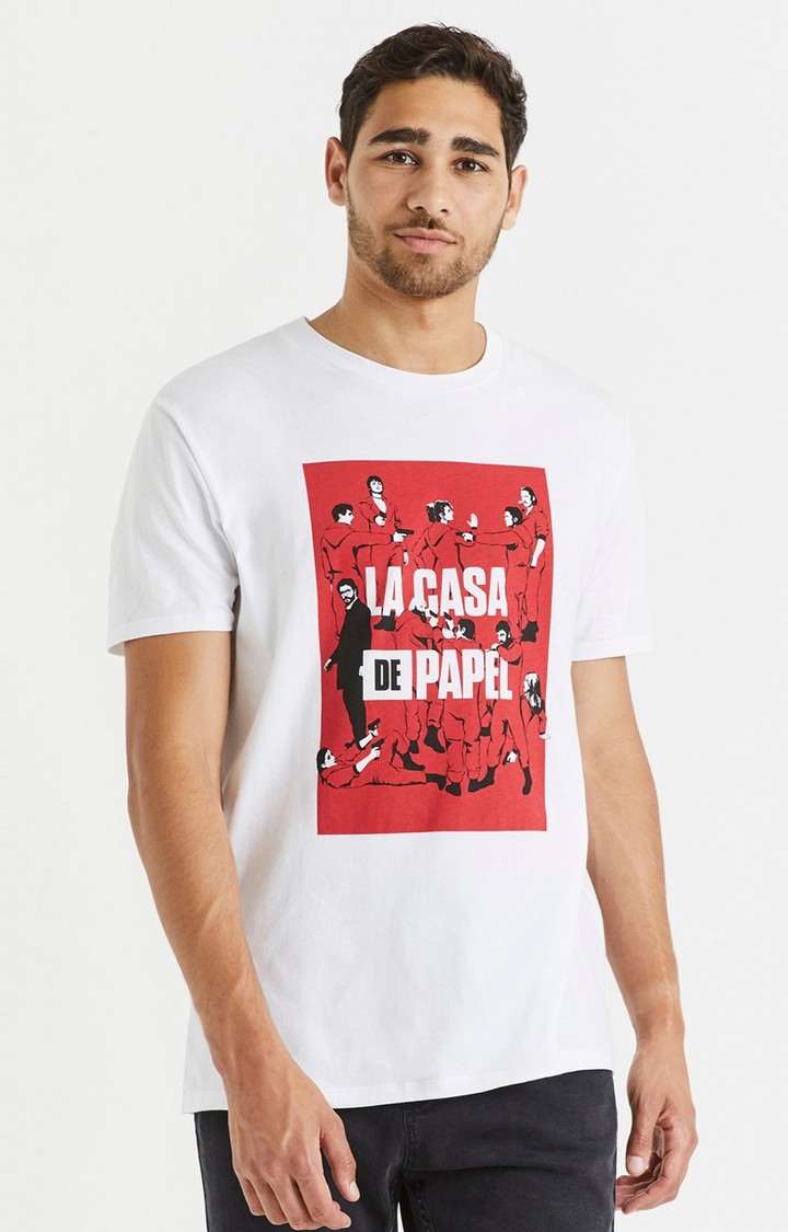 Men's White Printed Regular T-Shirts