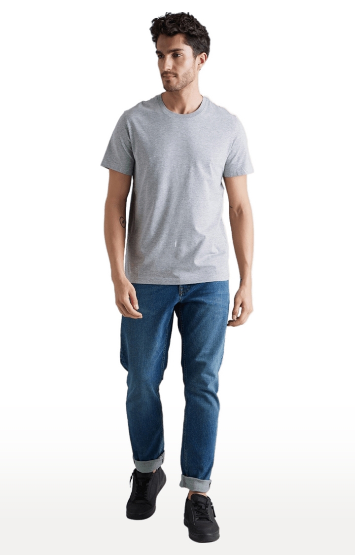 celio | Men's Grey Solid Regular T-Shirts