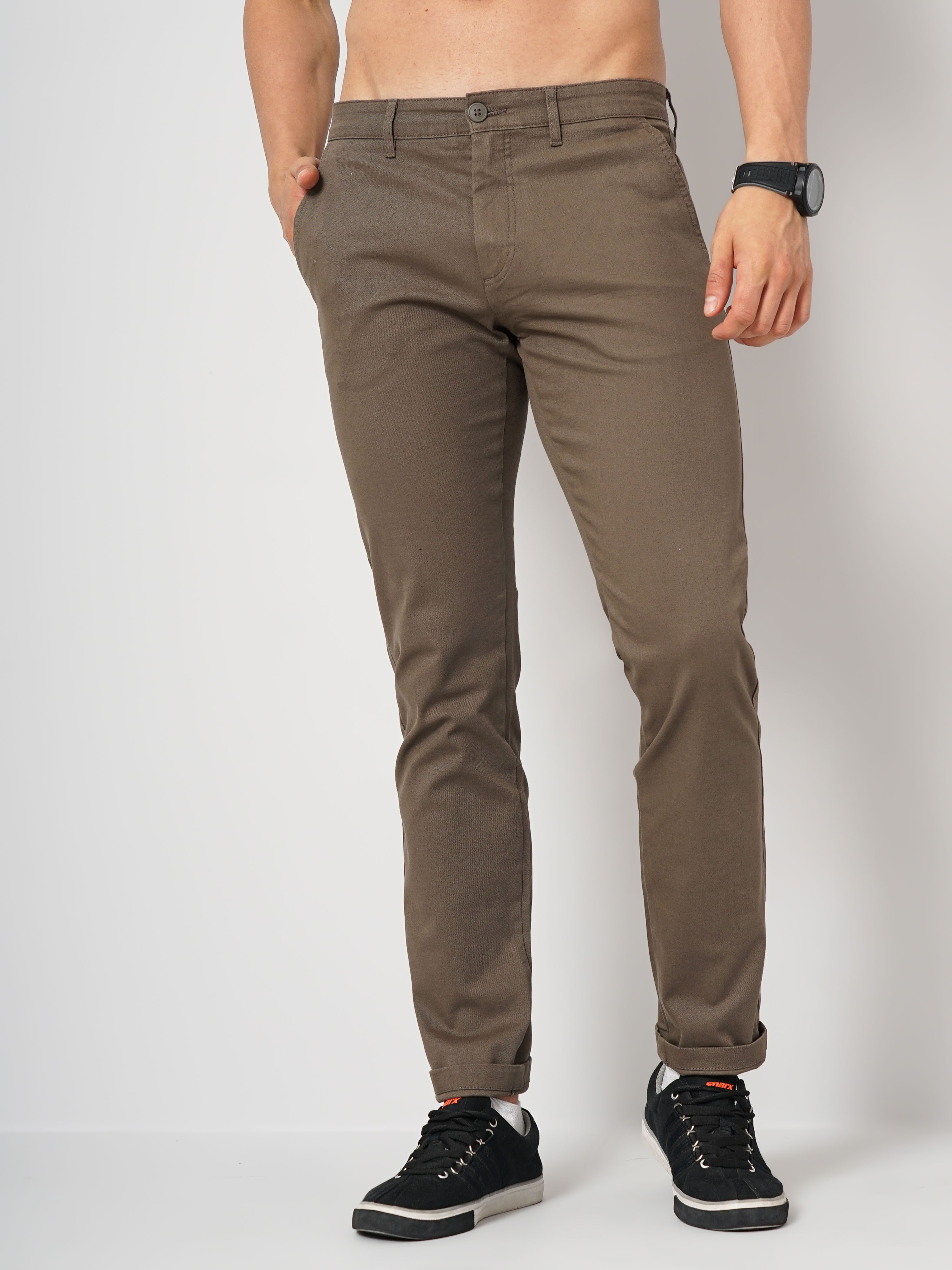 celio | Men's Solid Brown Trouser