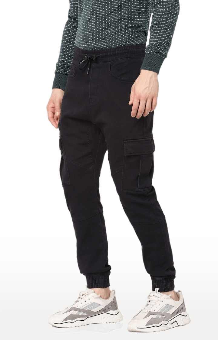 Men's Black Cotton Solid Joggers Jeans