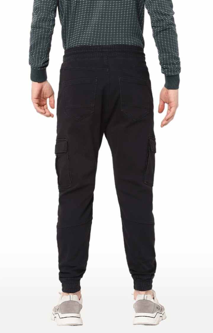 Men's Black Cotton Solid Joggers Jeans