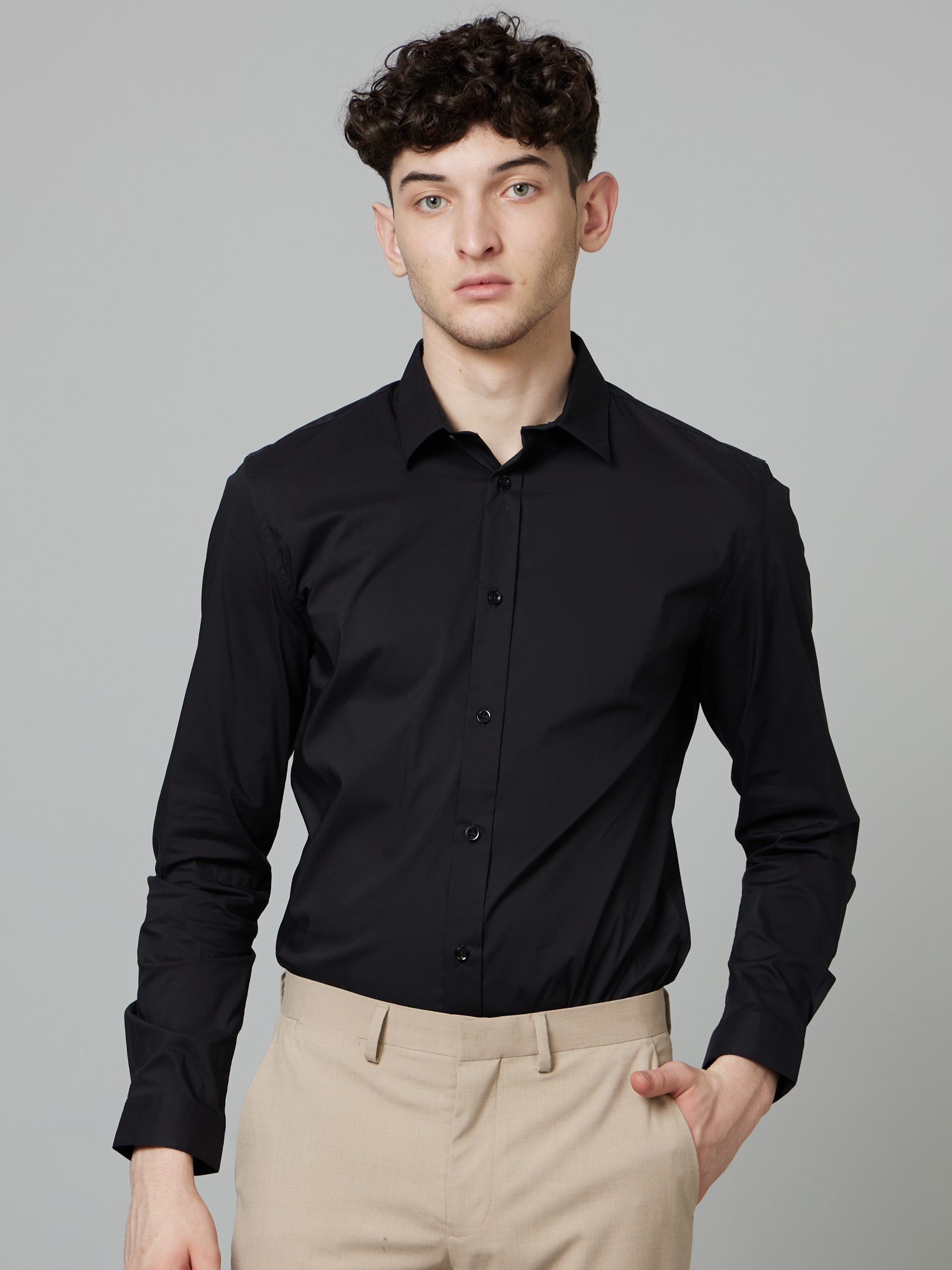 celio | Men's Black Solid Formal Shirts