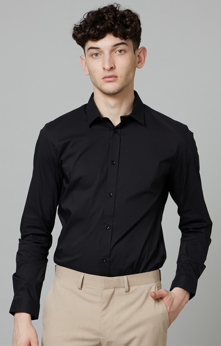 celio | Men's Black Solid Formal Shirts