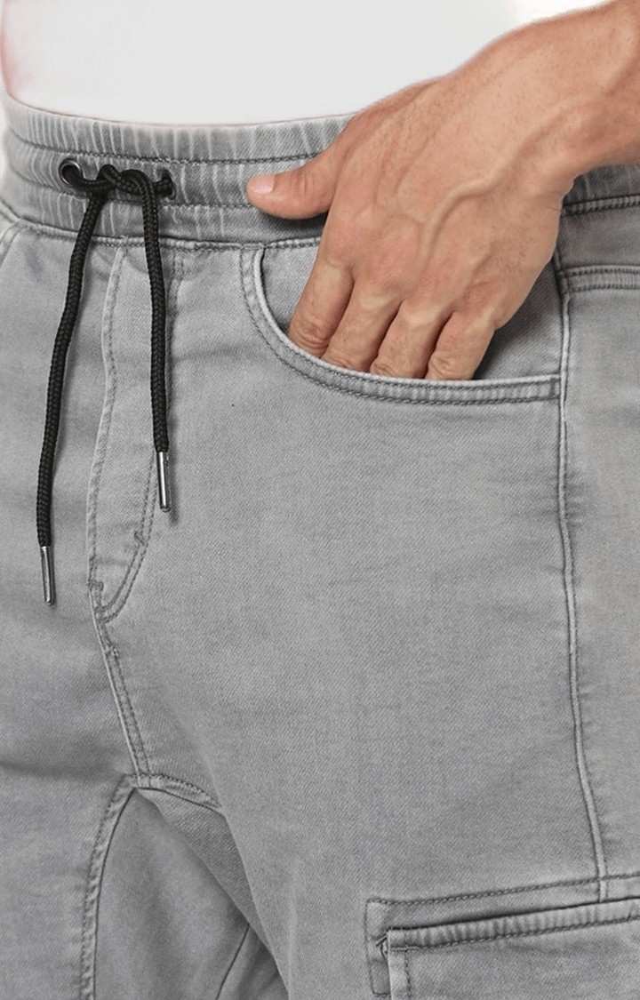 Men's Grey Cotton Solid Joggers Jeans