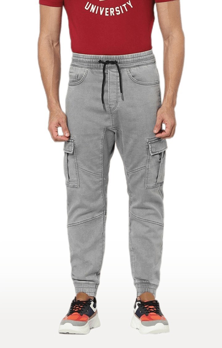 Men's Grey Cotton Solid Joggers Jeans