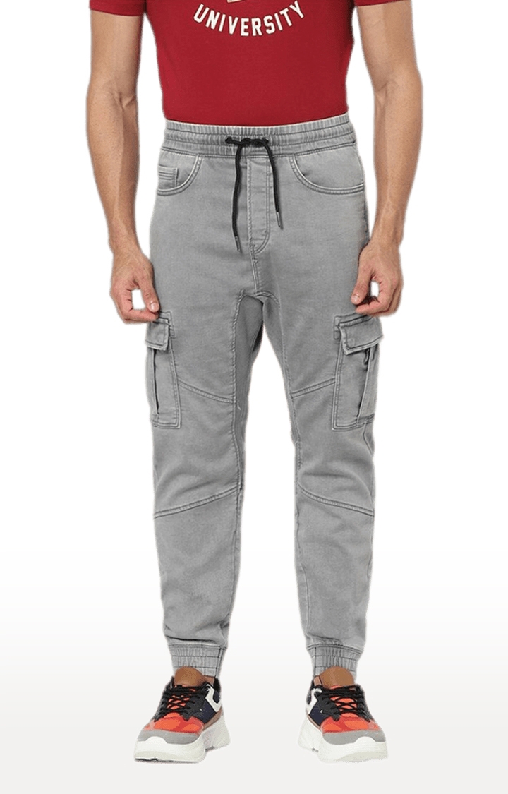 celio | Men's Grey Cotton Solid Joggers Jeans