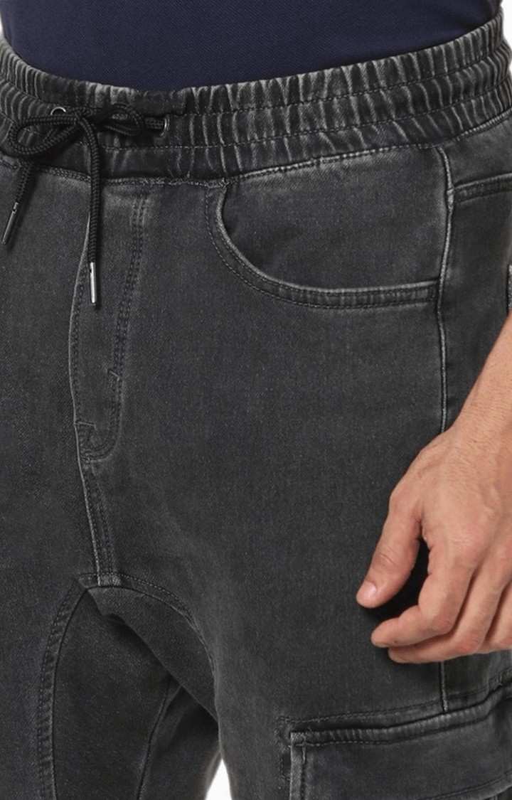 Men's Grey Cotton Solid Cargos