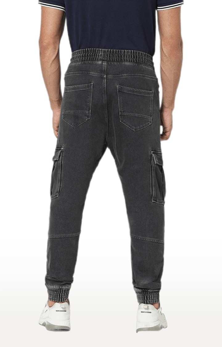 Men's Grey Cotton Solid Cargos