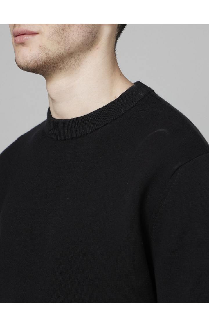Men's Black Solid Sweaters