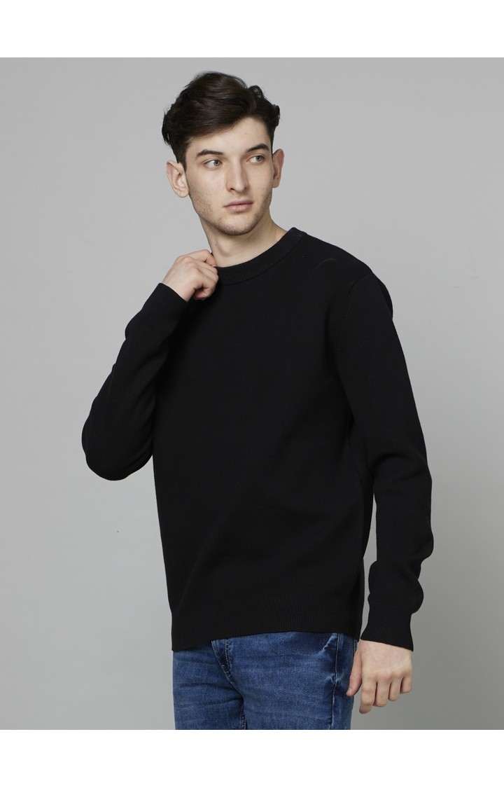 Men's Black Solid Sweaters