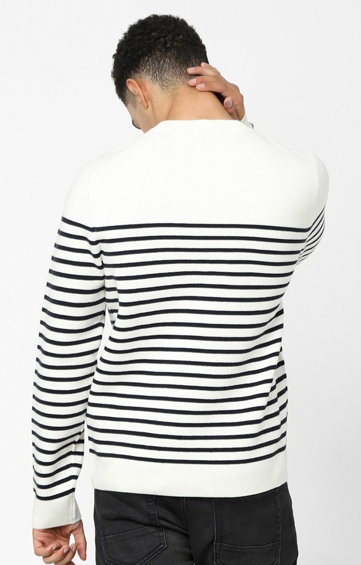 Men's White Striped Sweaters
