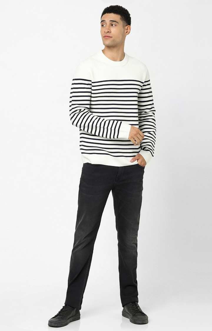 Men's White Striped Sweaters