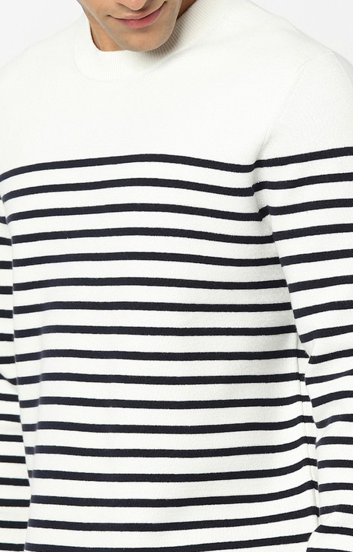 Men's White Striped Sweaters