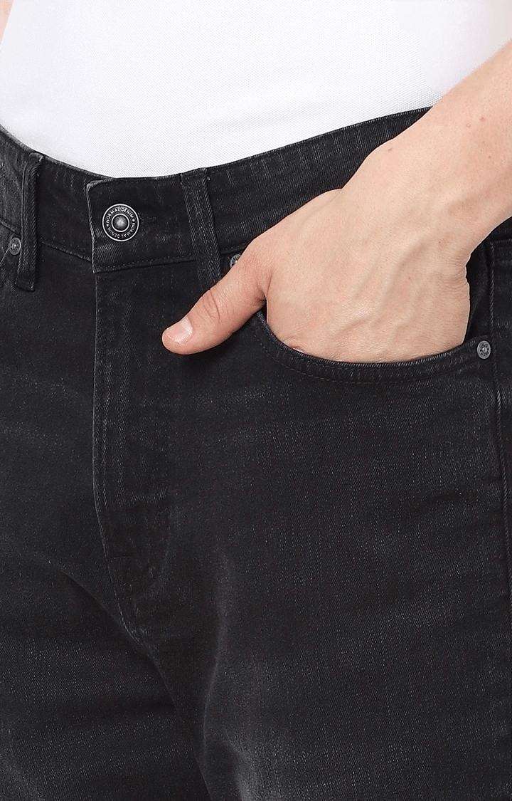 celio | Men's Black Cotton Textured Straight Jeans 5