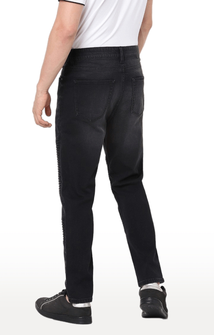 celio | Men's Black Cotton Textured Straight Jeans 4
