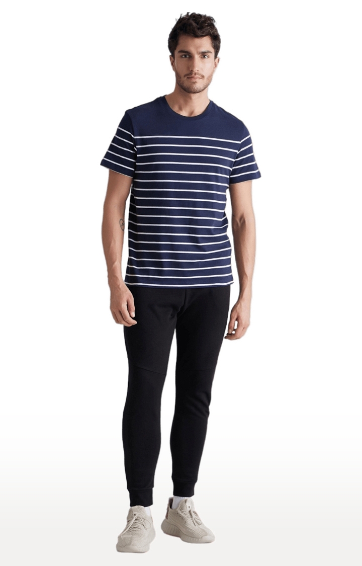celio | Men's Blue Striped Regular T-Shirts