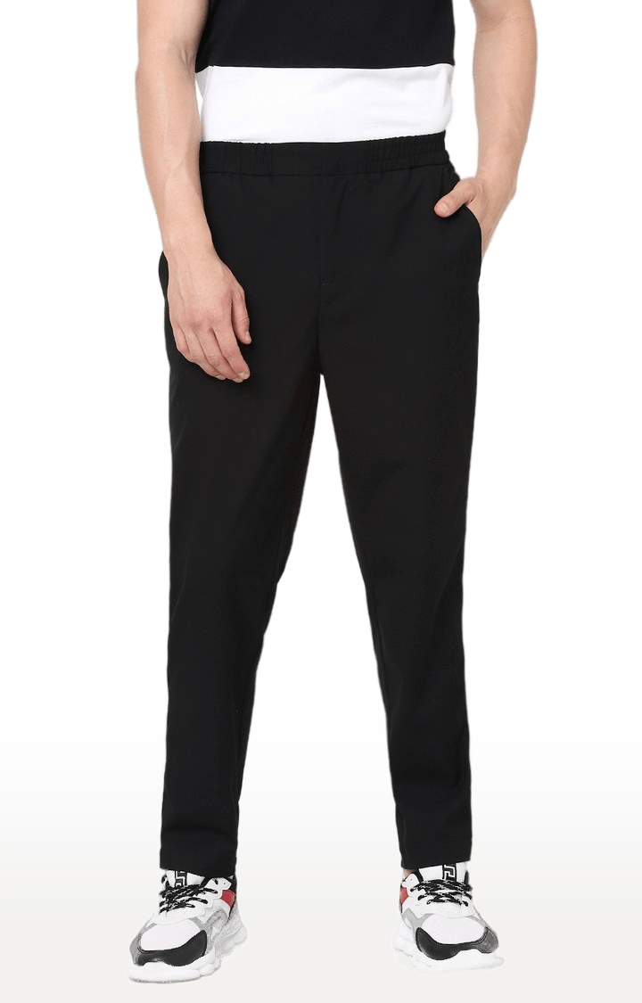 celio | Men's Black Polyester Solid Trackpants