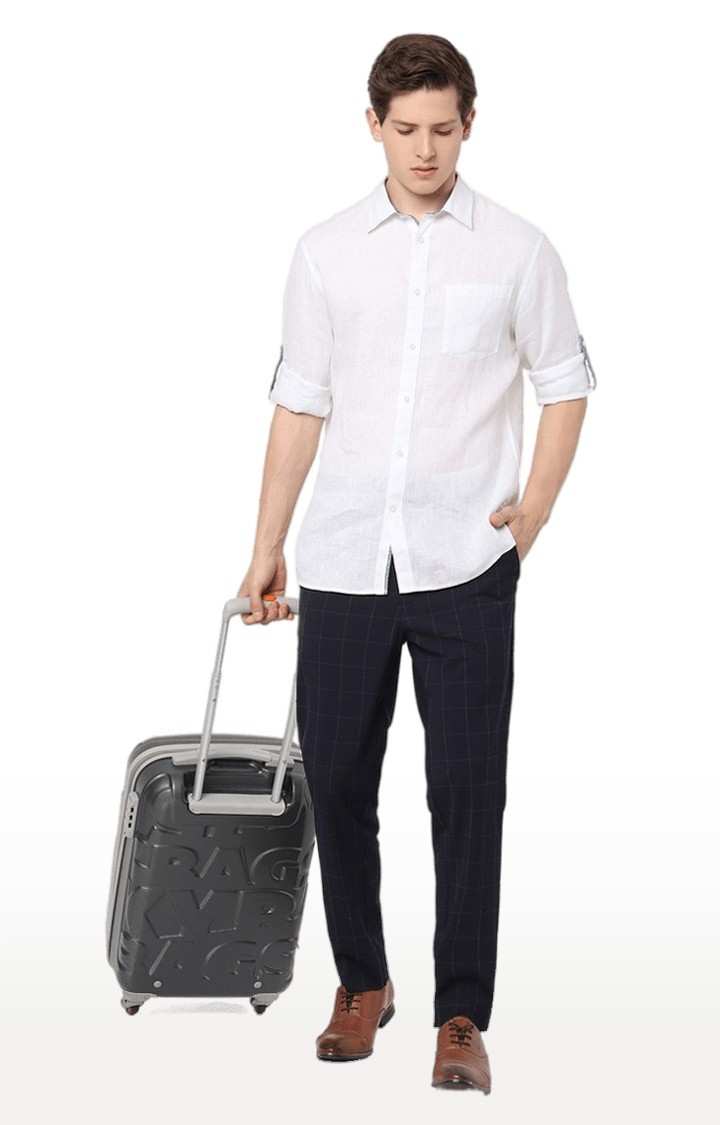Men's Blue Polyester Checked Trousers