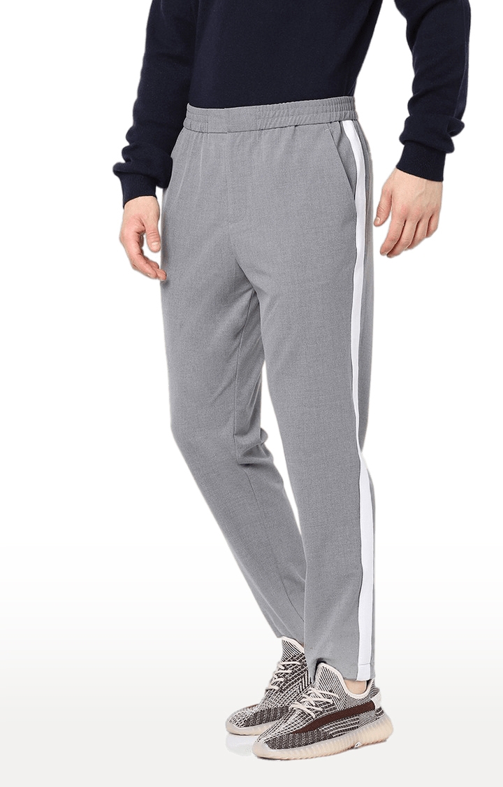 Men's Grey Polyester Solid Trackpants