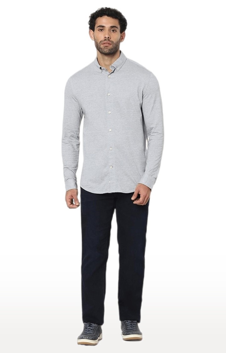 Men's Grey Melange Casual Shirts