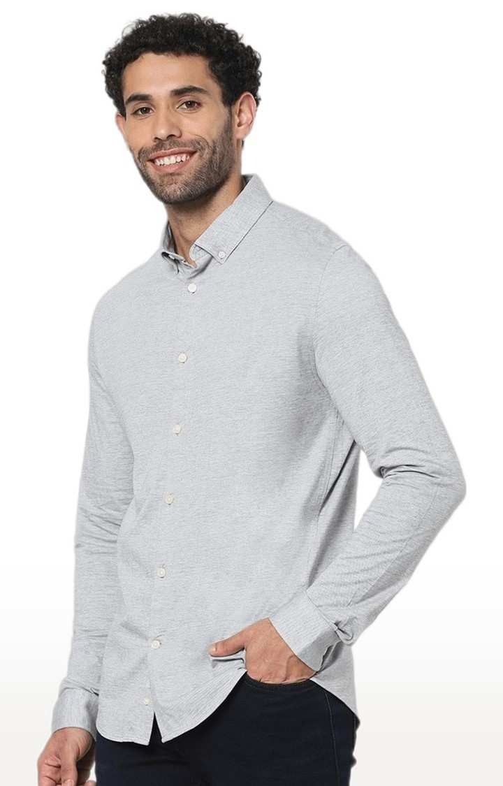 Men's Grey Melange Casual Shirts