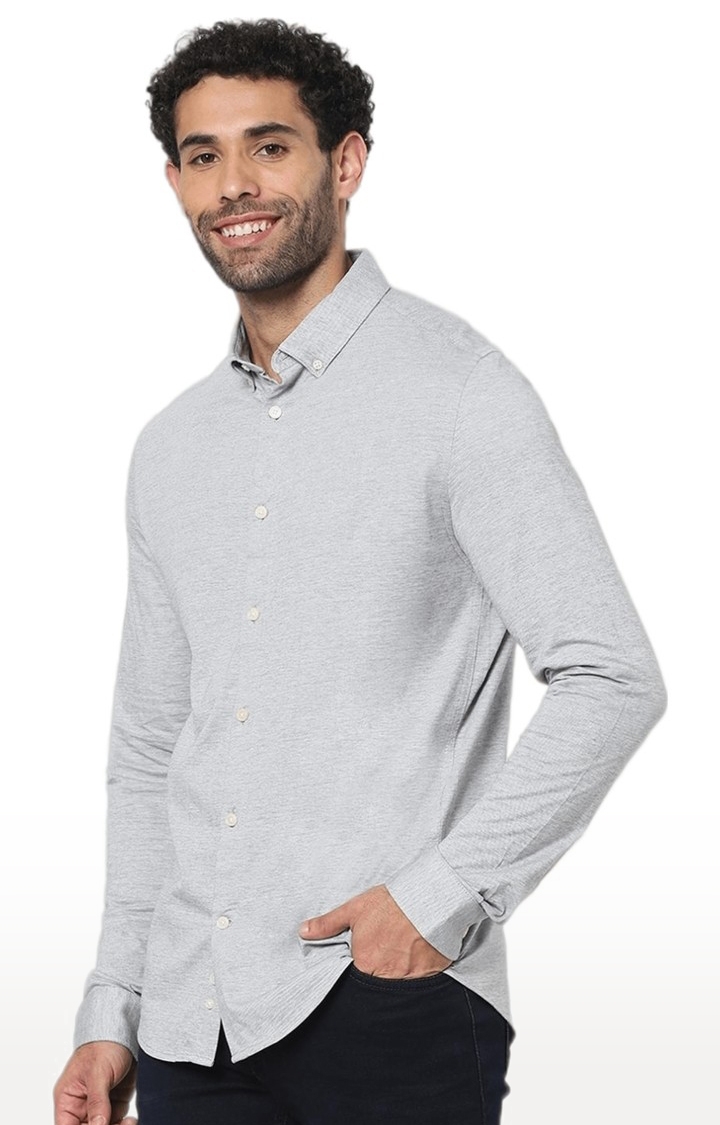 celio | Men's Grey Melange Casual Shirts 1