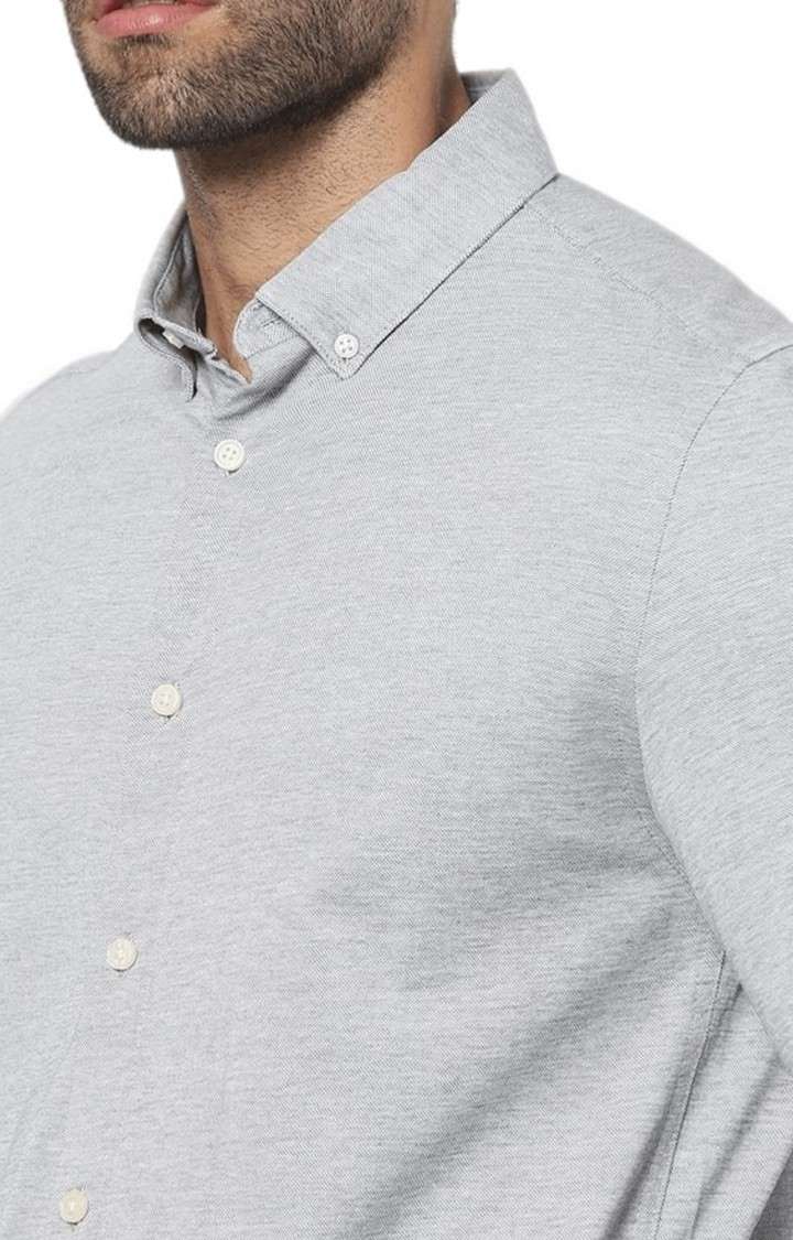 Men's Grey Melange Casual Shirts