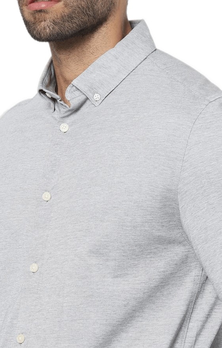 celio | Men's Grey Melange Casual Shirts 4