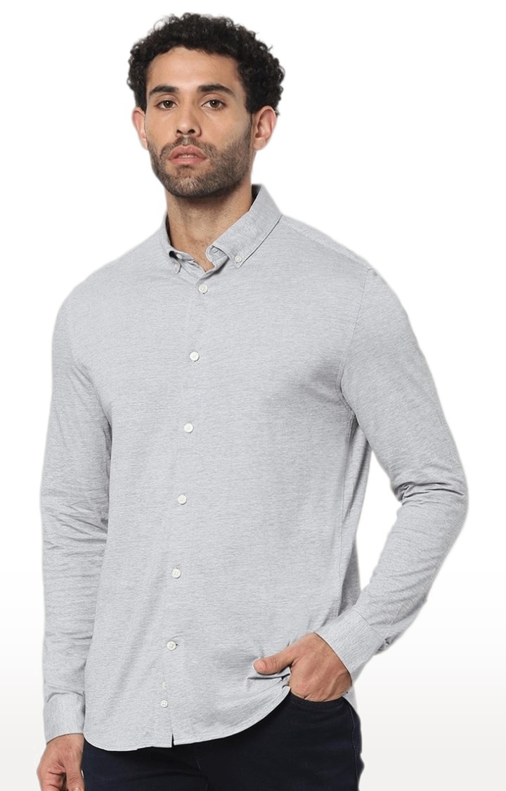 Men's Grey Melange Casual Shirts