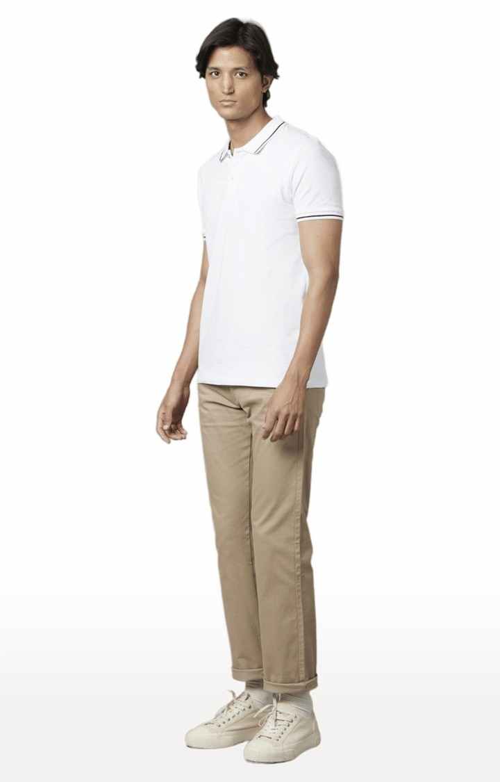 Men's Brown Cotton Blend Solid Chinos
