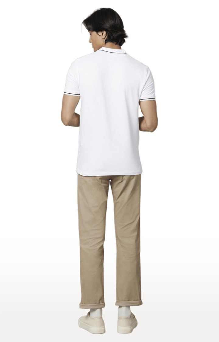 Men's Brown Cotton Blend Solid Chinos