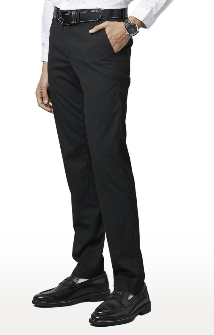 Men's Black Blended Solid Trousers