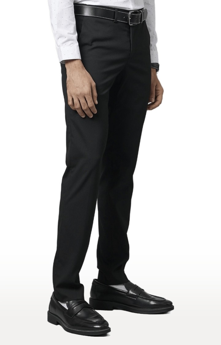 Men's Black Blended Solid Trousers