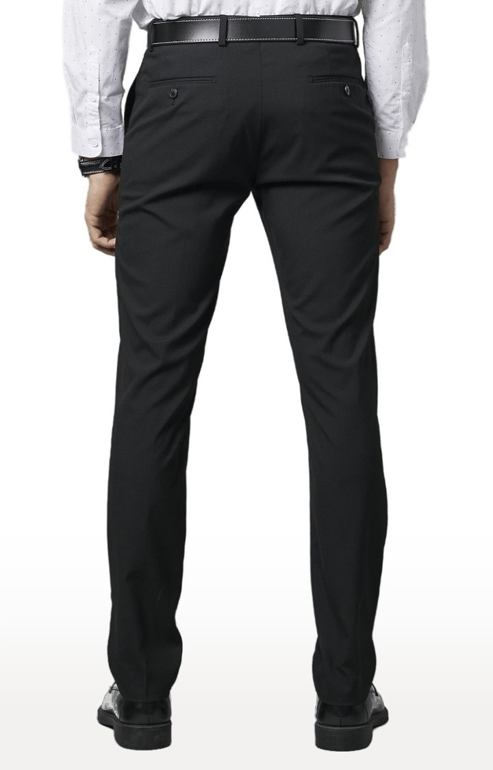 Men's Black Blended Solid Trousers